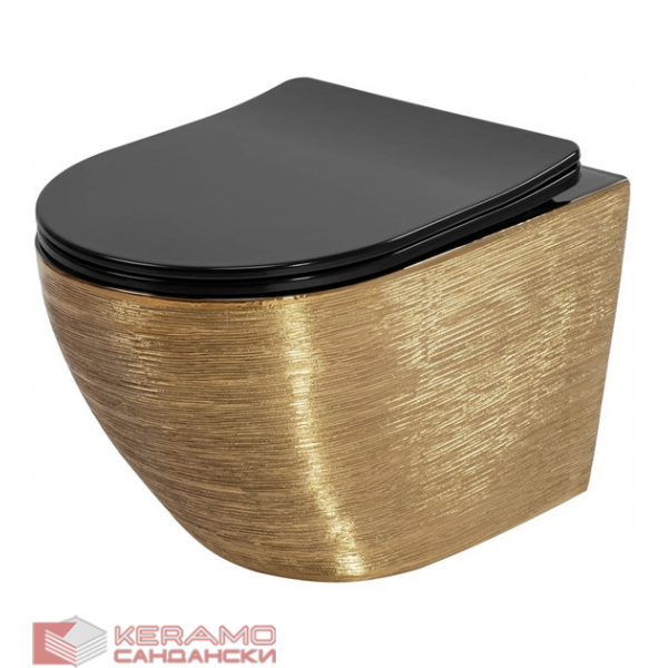 Тоалетна чиния висяща Carlo Mini Rimless Gold Brush Black REA-С3300