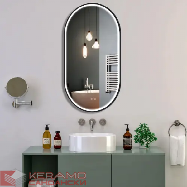 Огледало LED OVL 50x100cm Black HOM-02505