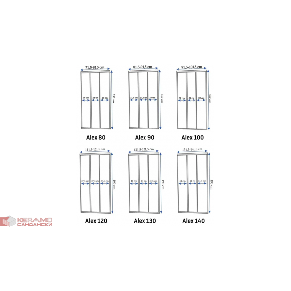 Стъклен  Параван с 3 врати Alex Chrome 100 см Rea-K0546