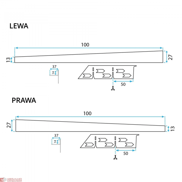 Лайсна за душ кабина 100cm Brush Copper REA-K9490 Лява