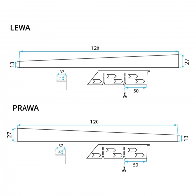 Лайсна за душ кабина 120cm Brush Copper REA-K9492 Лява