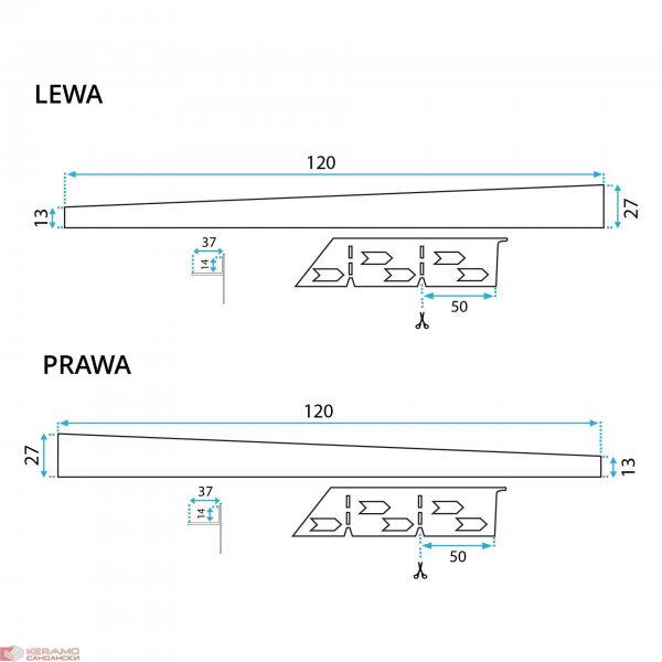 Лайсна за душ кабина 120cm Brush Copper REA-K9493 Дясна