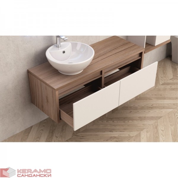 Шкаф за баня ICP 4540-120 бял и дърво