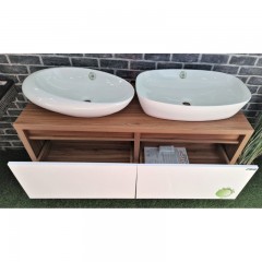 Шкаф за баня ICP 4540-120 бял и дърво