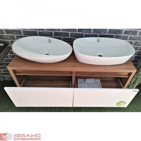 Шкаф за баня ICP 4540-120 бял и дърво