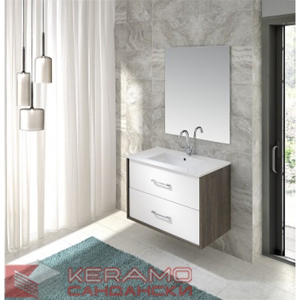 Шкафове  за баня от МДФ ATRANIS 90/60/45 Castano  Pino white