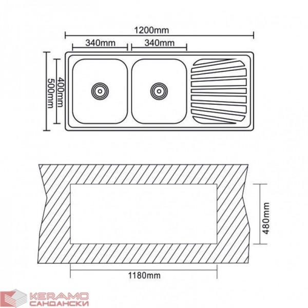 Кухненска мивка алпака ICK  12050SSR