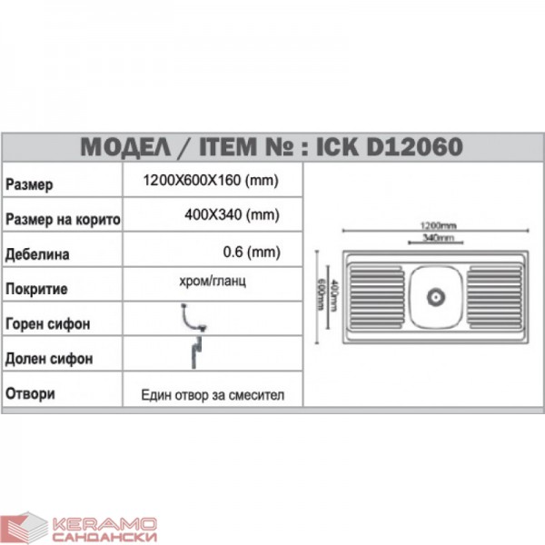 Кухненска мивка алпака ICK 12060 BORD